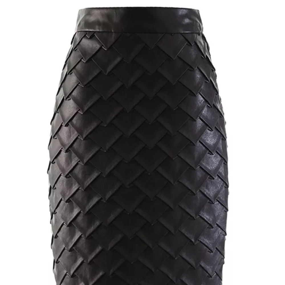 Beautiful faux leather pencil skirt with triangle fold and a small split